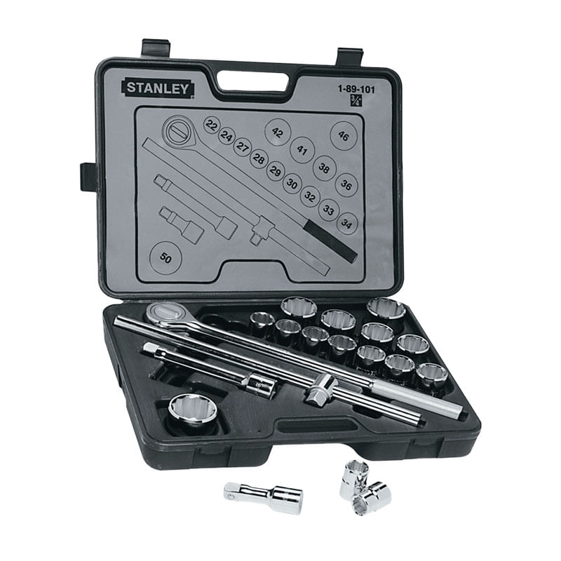 Juego De Dados Métrico 12 Puntas Encastre 3/4" 19 Pzs. Stanley 89-101