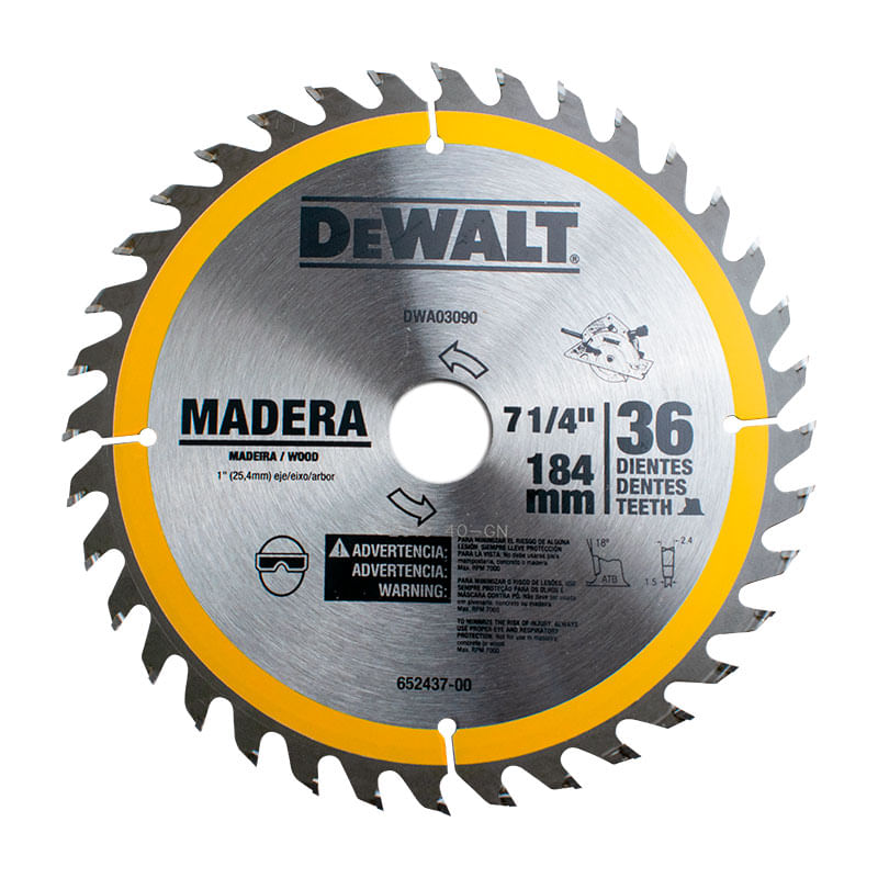 Disco De Sierra De 7-1/4" 36 Dientes Para Madera Dewalt DWA03090