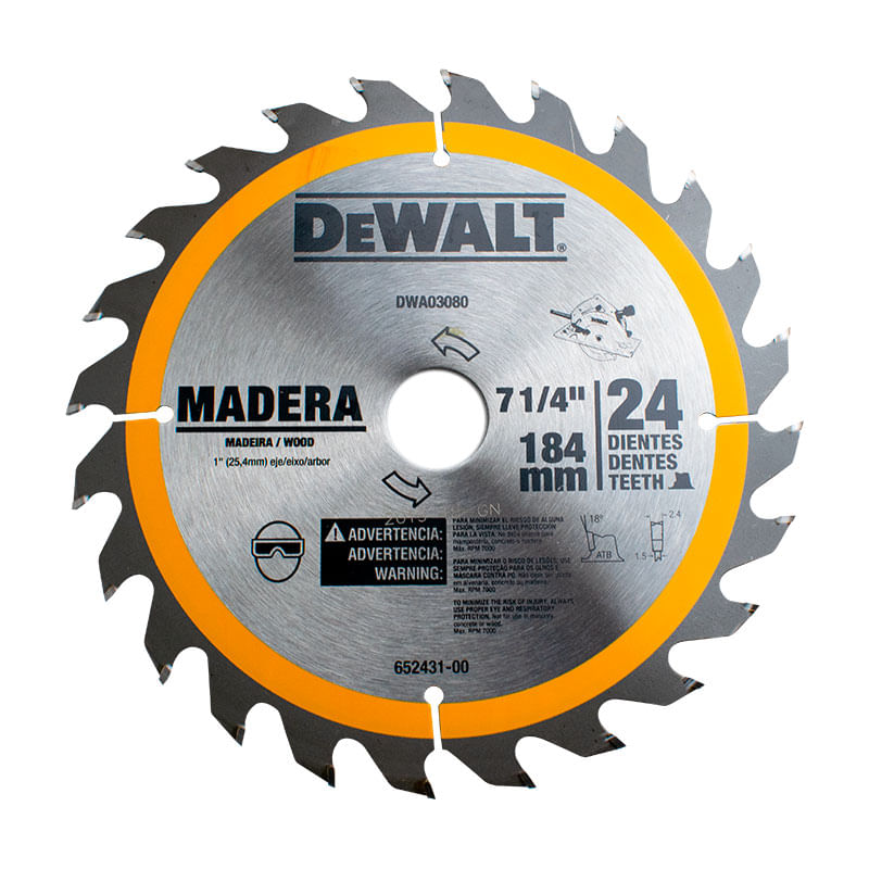 Disco De Sierra De 7-1/4" 24 Dientes Para Madera Dewalt DWA03080