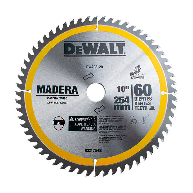 Disco De Sierra De 10" 60 Dientes Para Madera Dewalt DWA03120