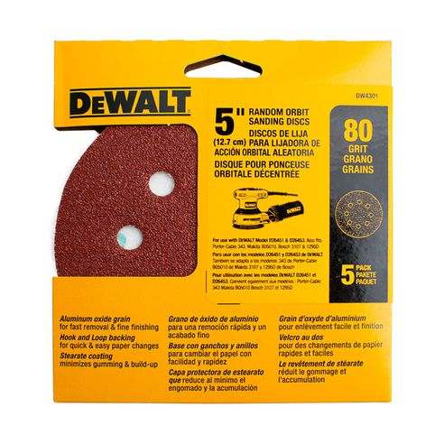 Set 5 Discos De Lija Orbital Velcro 5" Grano 80 Dewalt DW4301::X