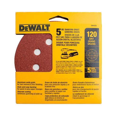 Set 5 Discos De Lija Orbital Velcro 5" Grano 120 Dewalt DW4303::X