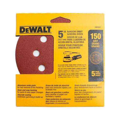 Set 5 Discos De Lija Orbital Velcro 5" Grano 150 Dewalt DW4304::X