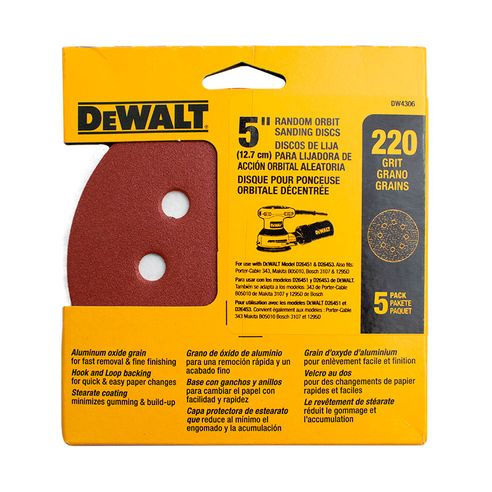 Set 5 Discos De Lija Orbital Velcro 5" Grano 220 Dewalt DW4306::X
