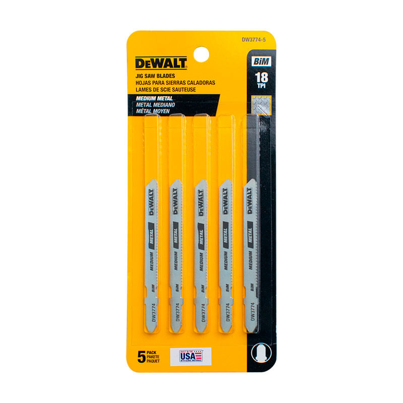 5 Hojas De Sierra Caladora Para Corte De Metal Con Mango En T 18DDP Dewalt DW3774-5