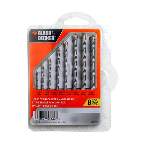 Juego clip de brocas para concreto 8 Pzs. 1/8" - 3/8" Black+Decker BD0080CS