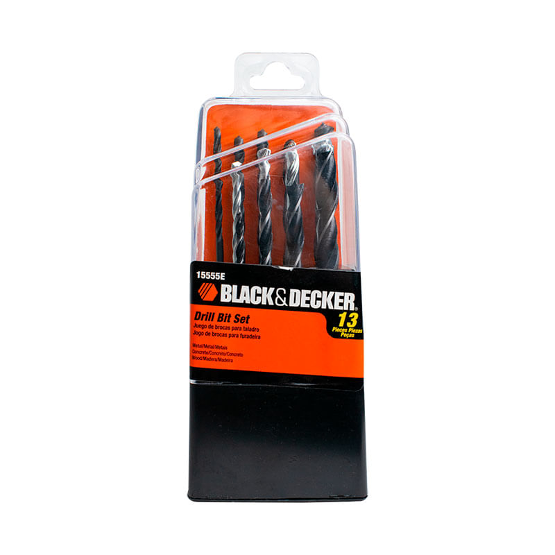 Juego De Brocas Mixtas Acero Rápido HSS metal, concreto y madera 13 Piezas Black+Decker 15555E