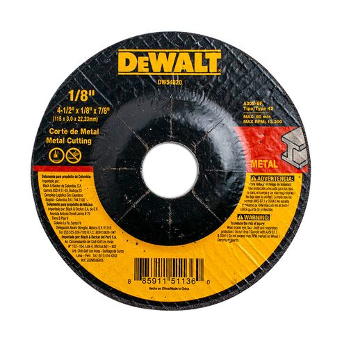 Disco De Corte y Desbaste Tipo 27 De 1/8" x 4-1/2" Dewalt DW54820