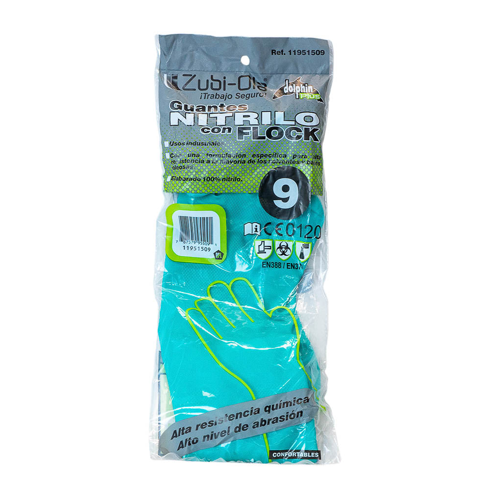 Guante Nitrilo Verde con Flock Talla 9 Zubiola 11931009