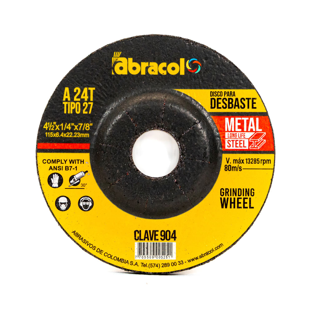 Disco -Abracol- Pulir Metal 4-1/2X1/4X7/8T 27(25)