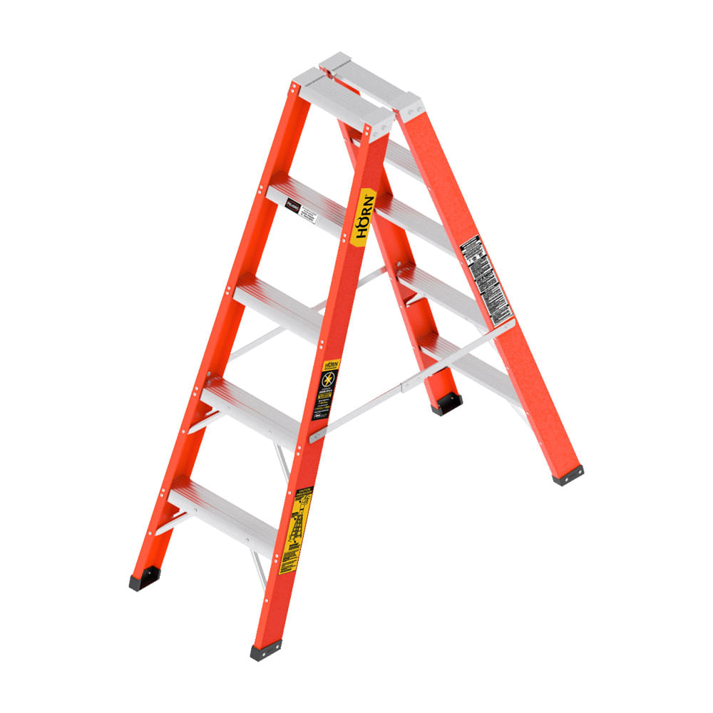 Escalera Tipo Tijera Doble 5 Peldaños En Fibra De Vidrio 1.5 mt Horn