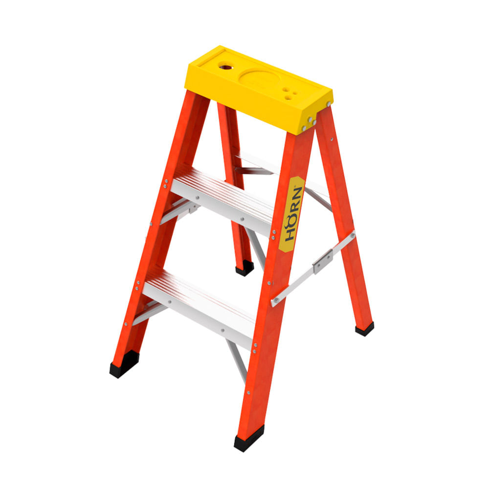 Escalera Tipo Tijera 3 peldaños En Fibra De Vidrio Base Plástica 90cm Horn