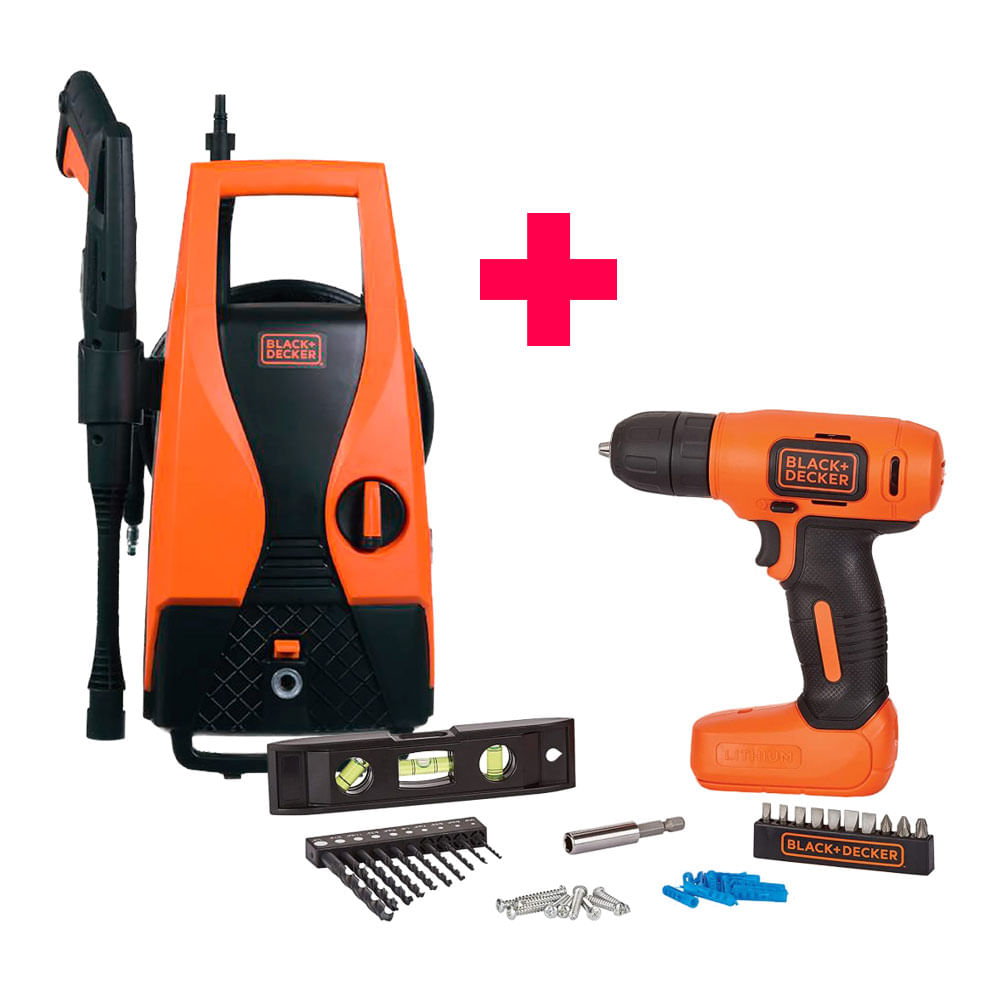 Hidrolavadora Black and Decker 1450 Psi + Taladro Atornillador Black and Decker + 43 Acc.