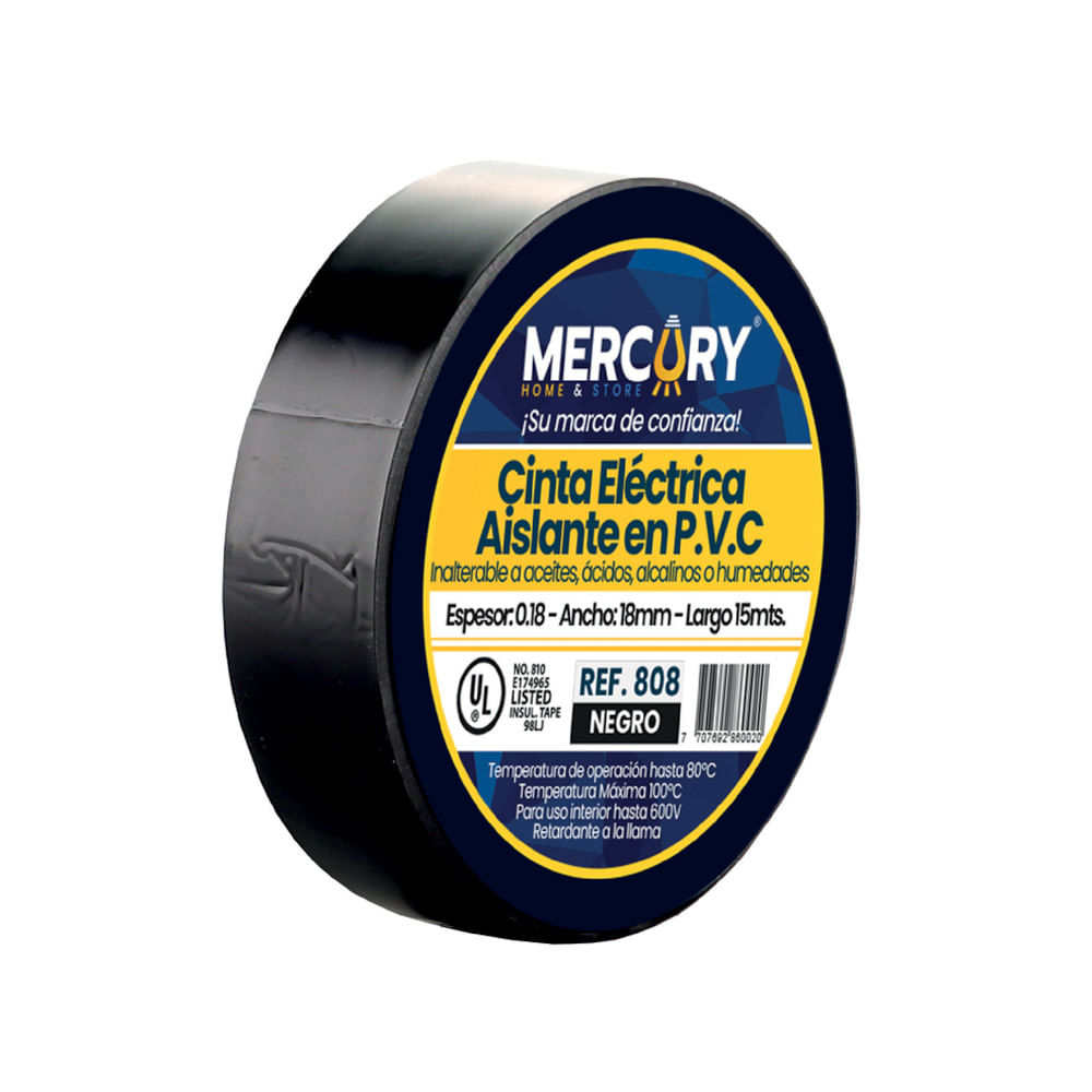 Cinta Aislante Mercury 3/4 X 15Mts Negra Eca14