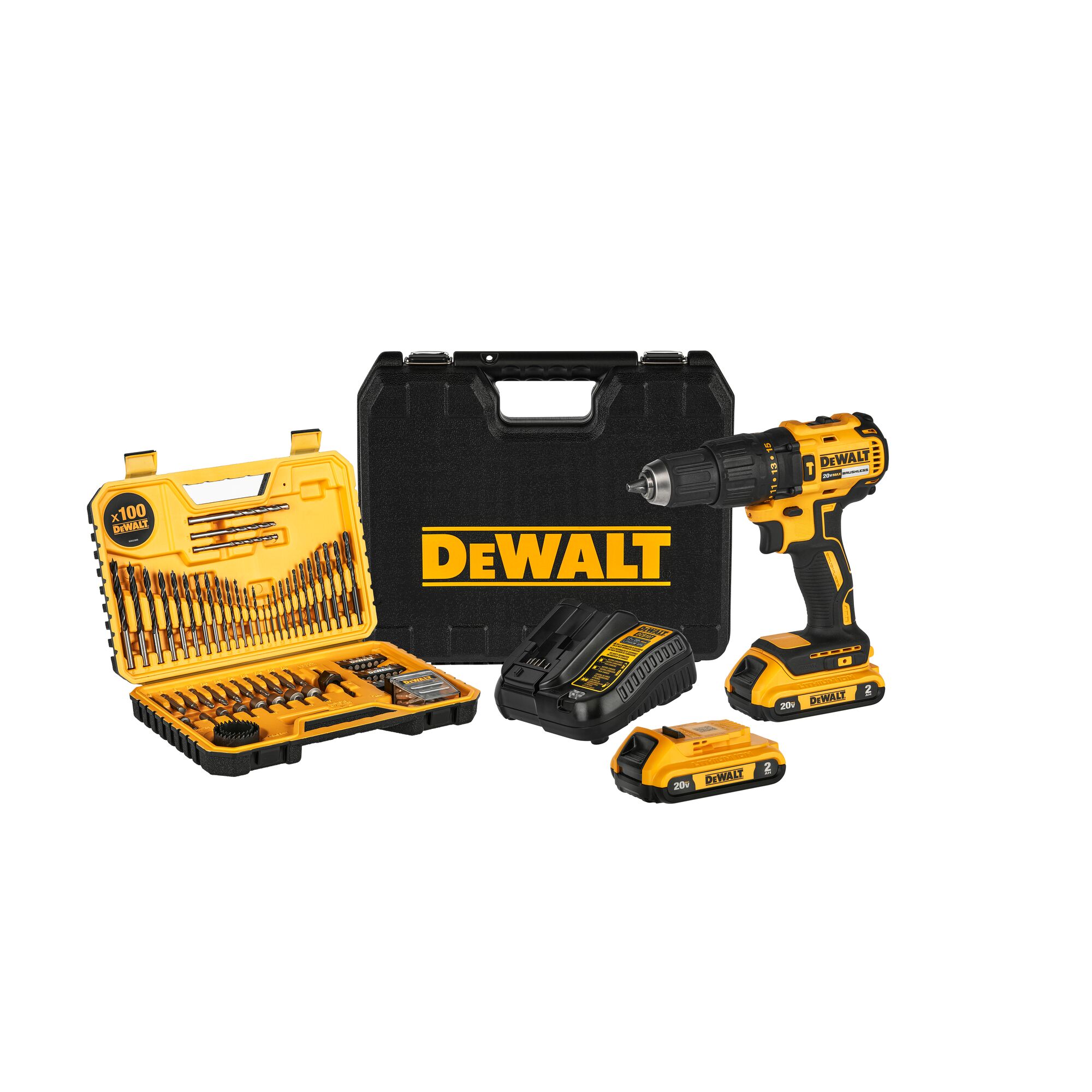 Kit de Taladro Percutor/Atornillador de 1/2" (13mm) Inalámbrico 20V MAX Brushless + 2 Baterías + Set de 100 pz Dewalt DCD7781D2-B3