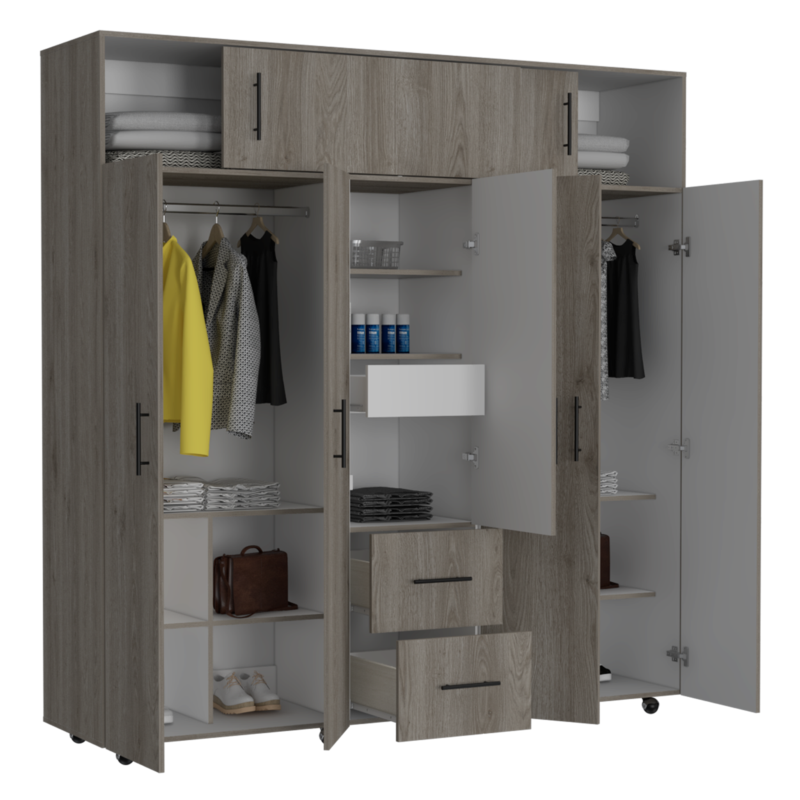 Armario Montevideo 200 X 206 X 50 Ceniza + Blanco