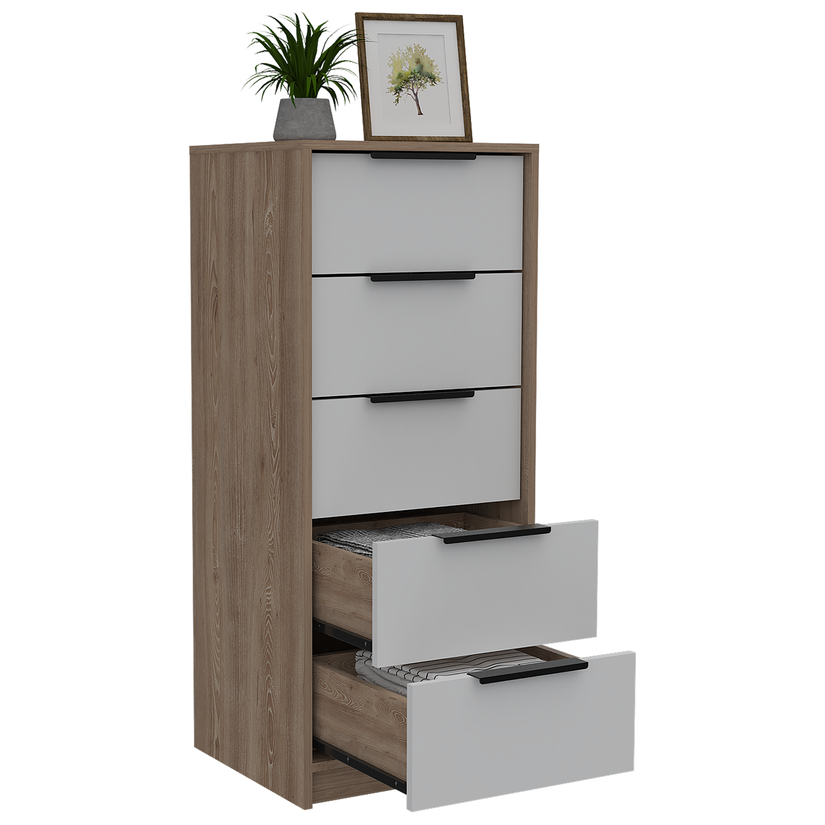 Comoda 5 Cajones Kaia RTA Miel + Blanco