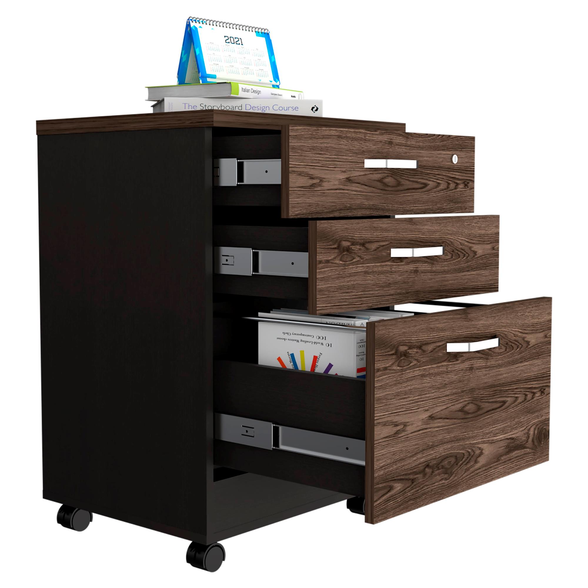 Archivador Home Office 3 Cajones Bajo RTA Wengue Coñac