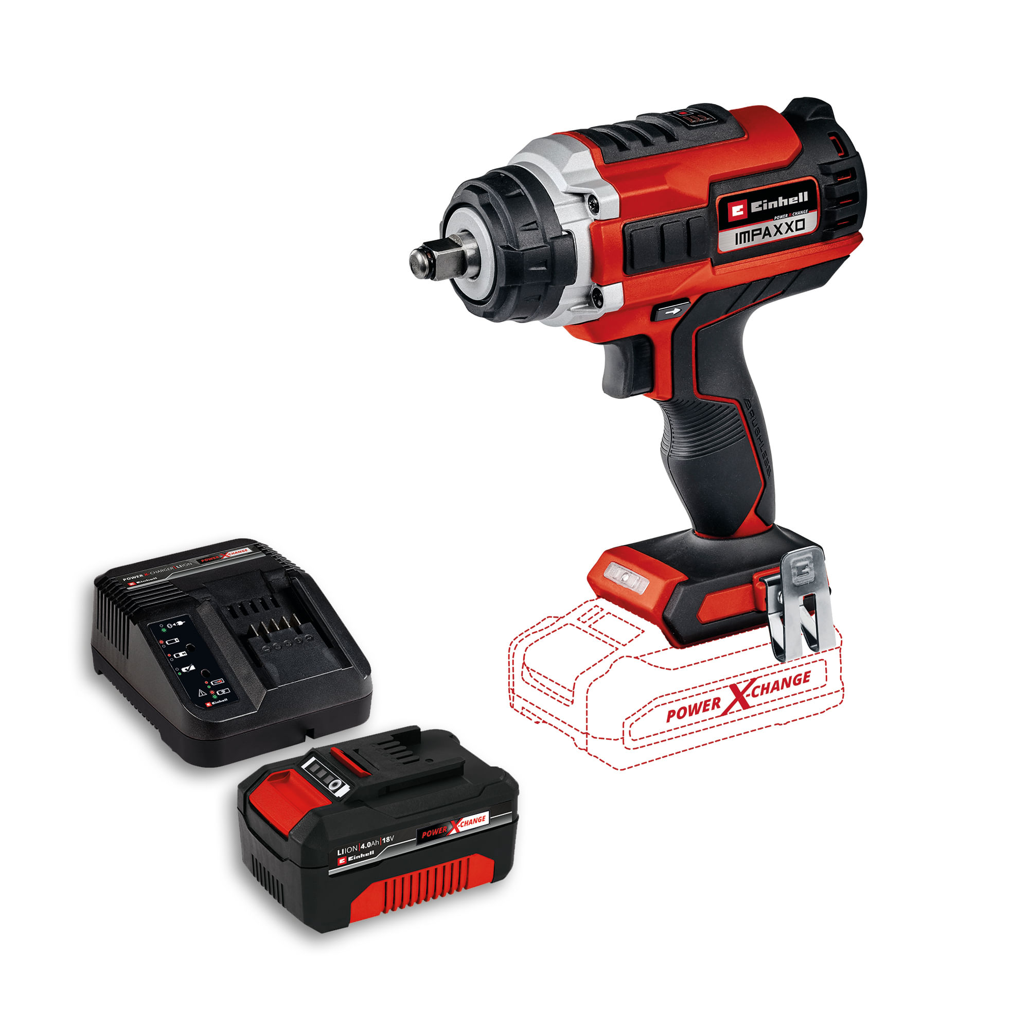 Llave De Impacto Inalámbrica Brushless 18V 400 Nm Incluye 1 Batería 4.0 Ah Y Cargador Einhell IMPAXX 18/4001 KIT