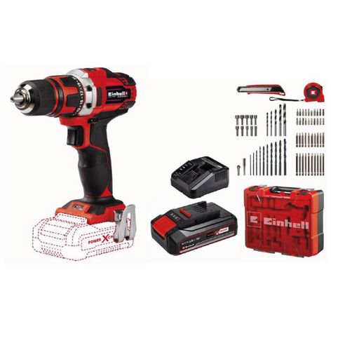 Taladro De Rotación 1/2" Inalámbrico 18V 40 Nm Incluye 1 Batería 2.5Ah Cargador, 69 Piezas. Einhell TE-CD 18/40 Li KIT