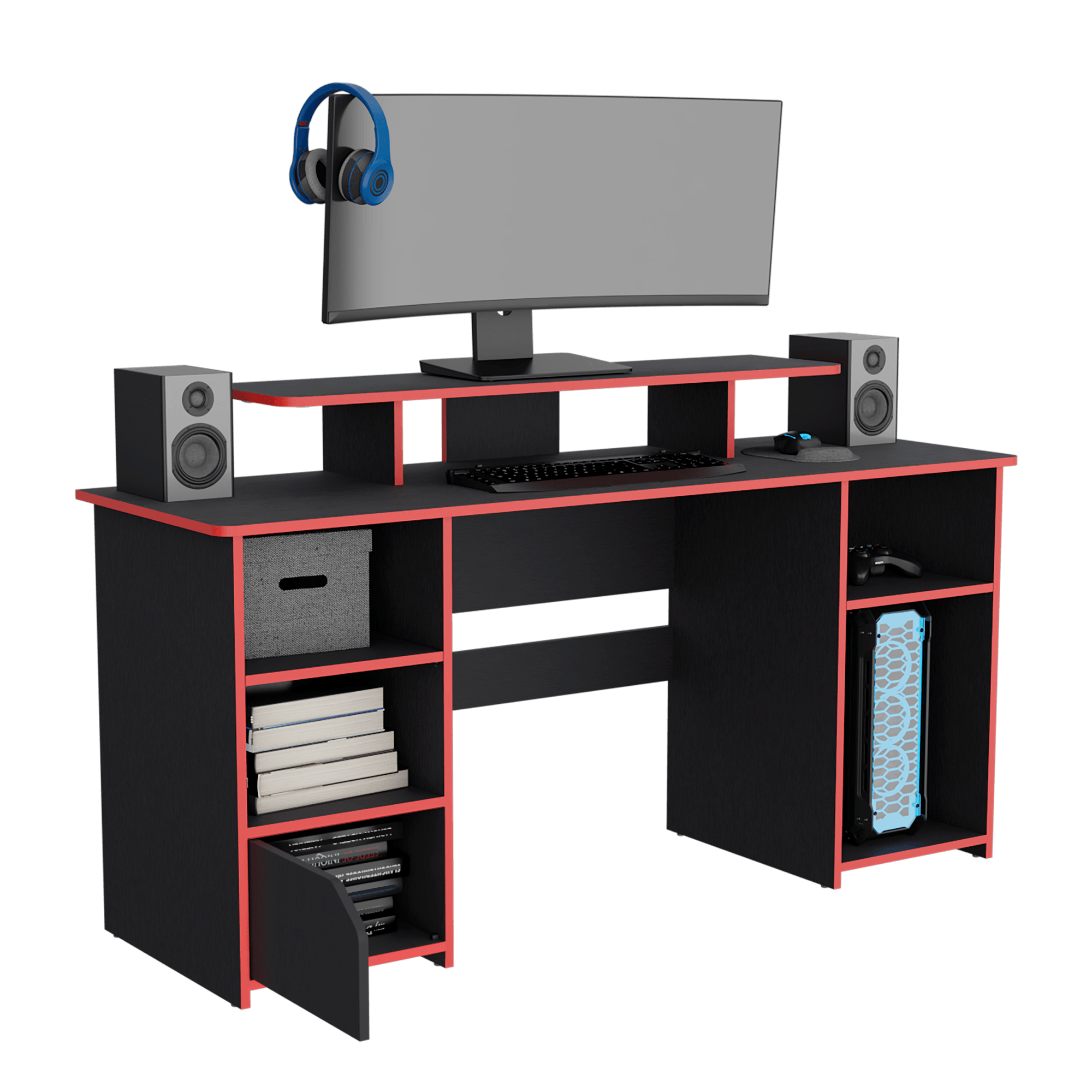 Escritorio Gamer Keria 88X157X50 RTA Wengue Rojo