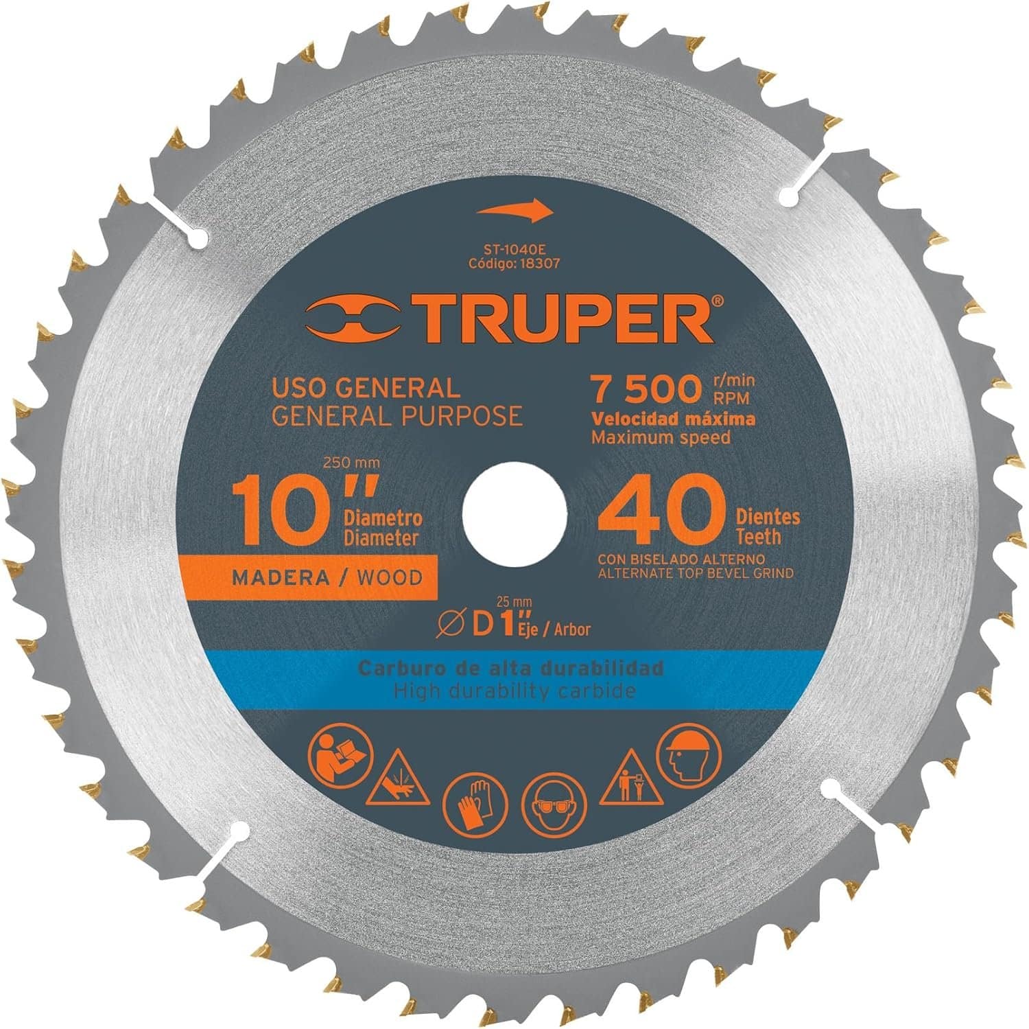 Sierra para madera 10" centro de 1"40 dpp Truper ST-1040E