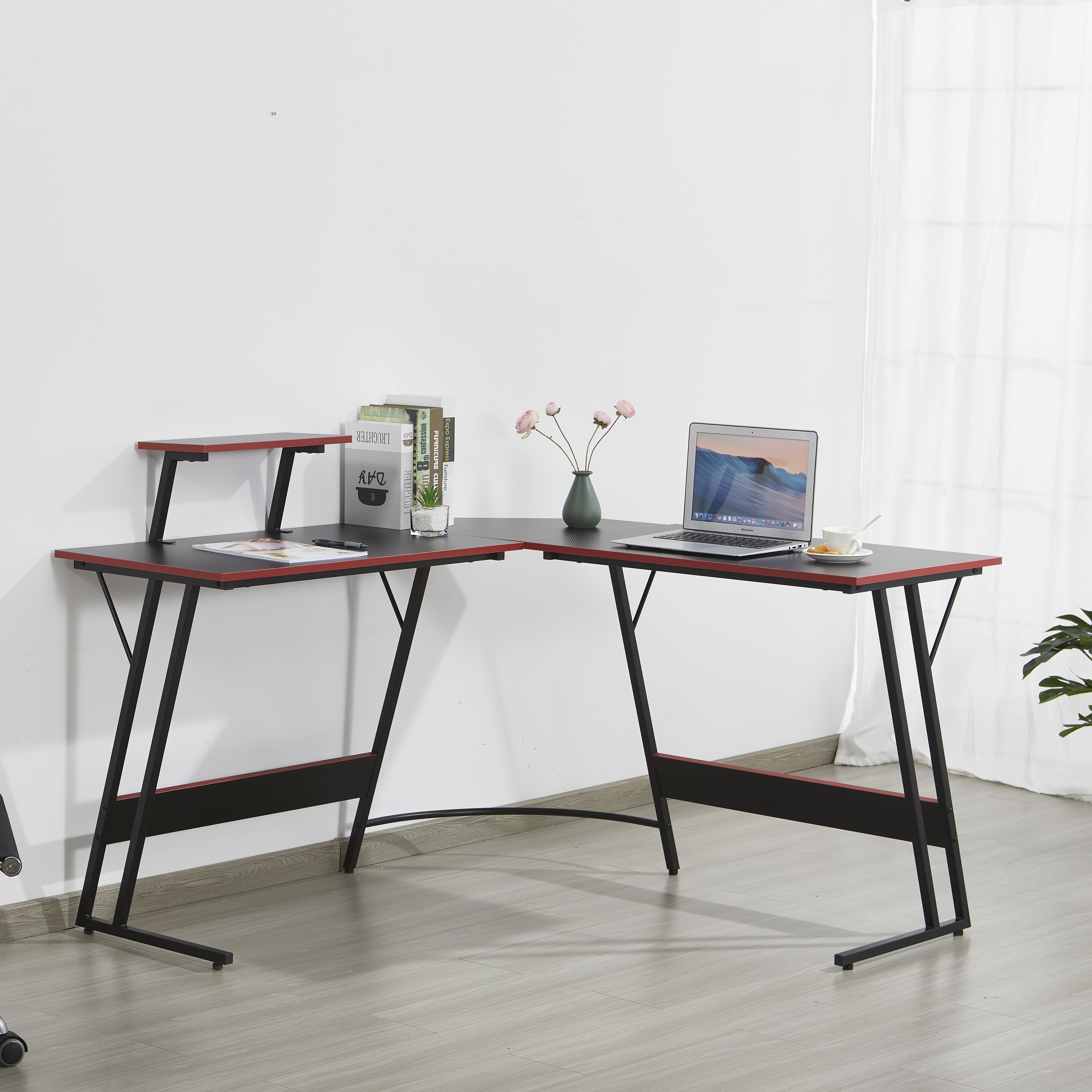 Escritorio en L Gamer Red 130X130X75 RTA Negro Rojo