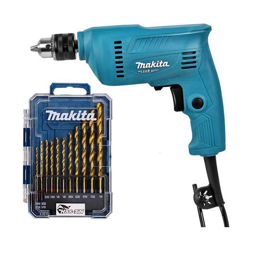 Taladro 3/8" Variable Reversible + Juego De Brocas x 11 Piezas Makita M-0600X1B