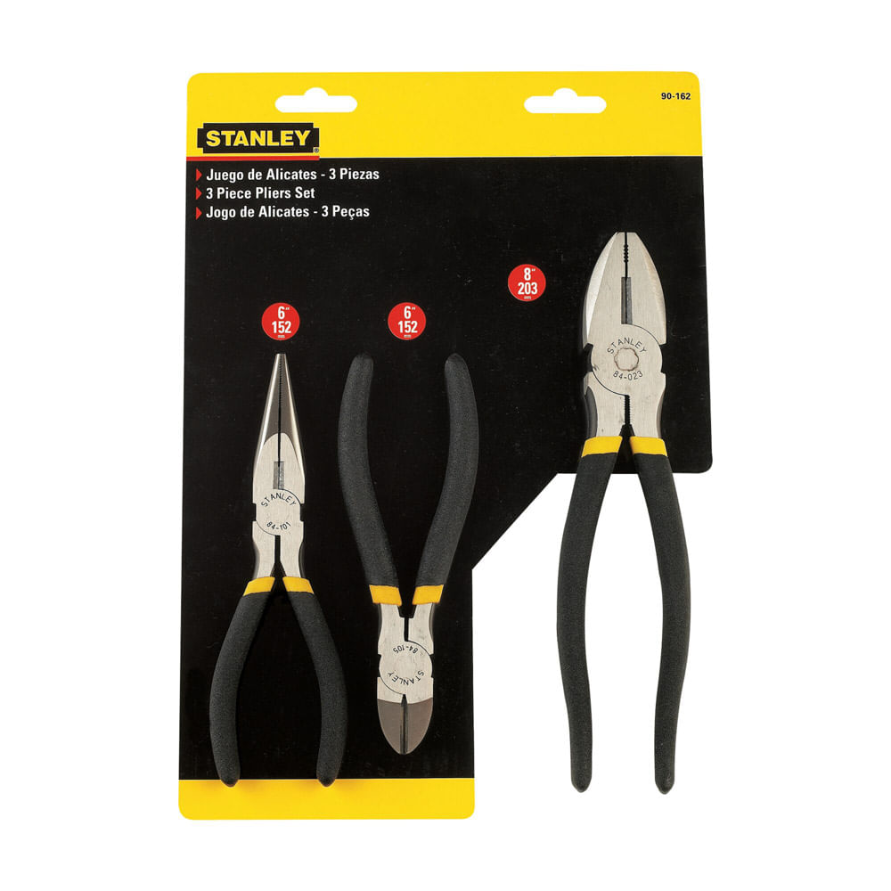 Juego de Alicate 8" + Pinza 6" + Corta frío 6" Stanley 90-162LA