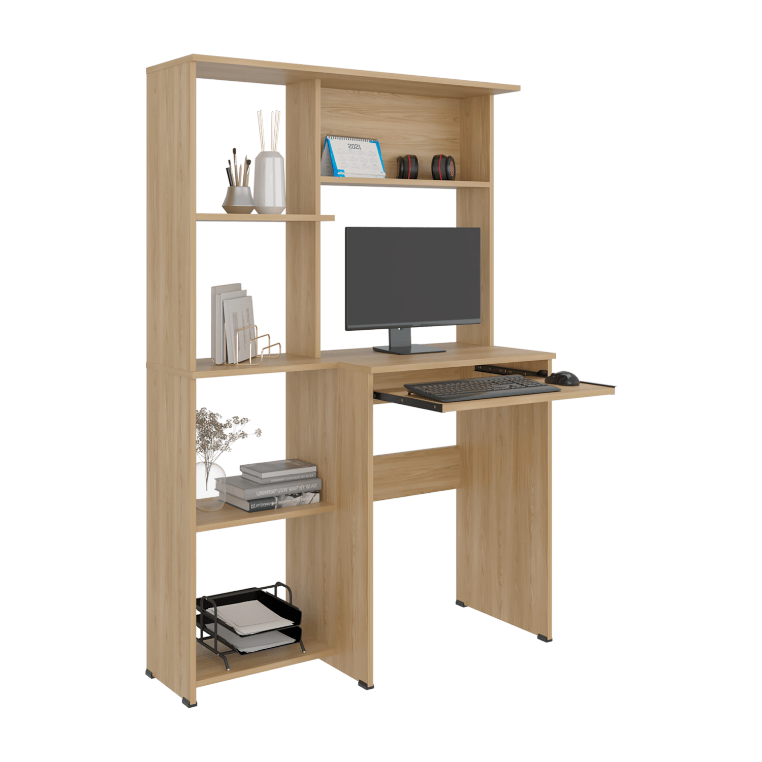 Centro de Computo con Biblioteca Alden Eco 150X100X40 RTA Fresno Europeo