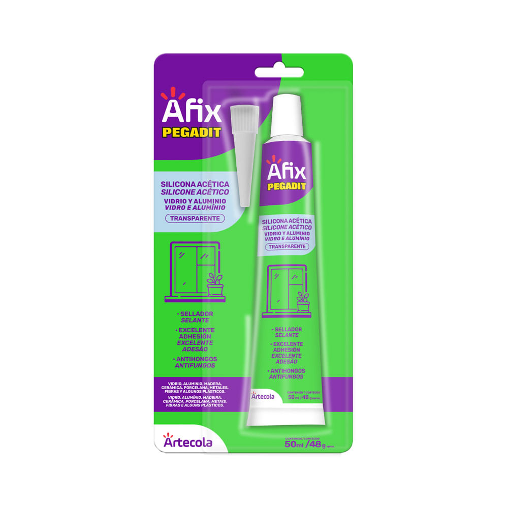 Silicona Vidrio y Aluminio Transparente Afix Pegadit x 50Ml