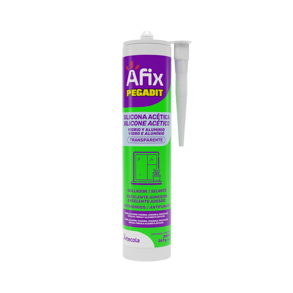 Silicona Vidrio y Aluminio Transparente Afix Pegadit x 280Ml