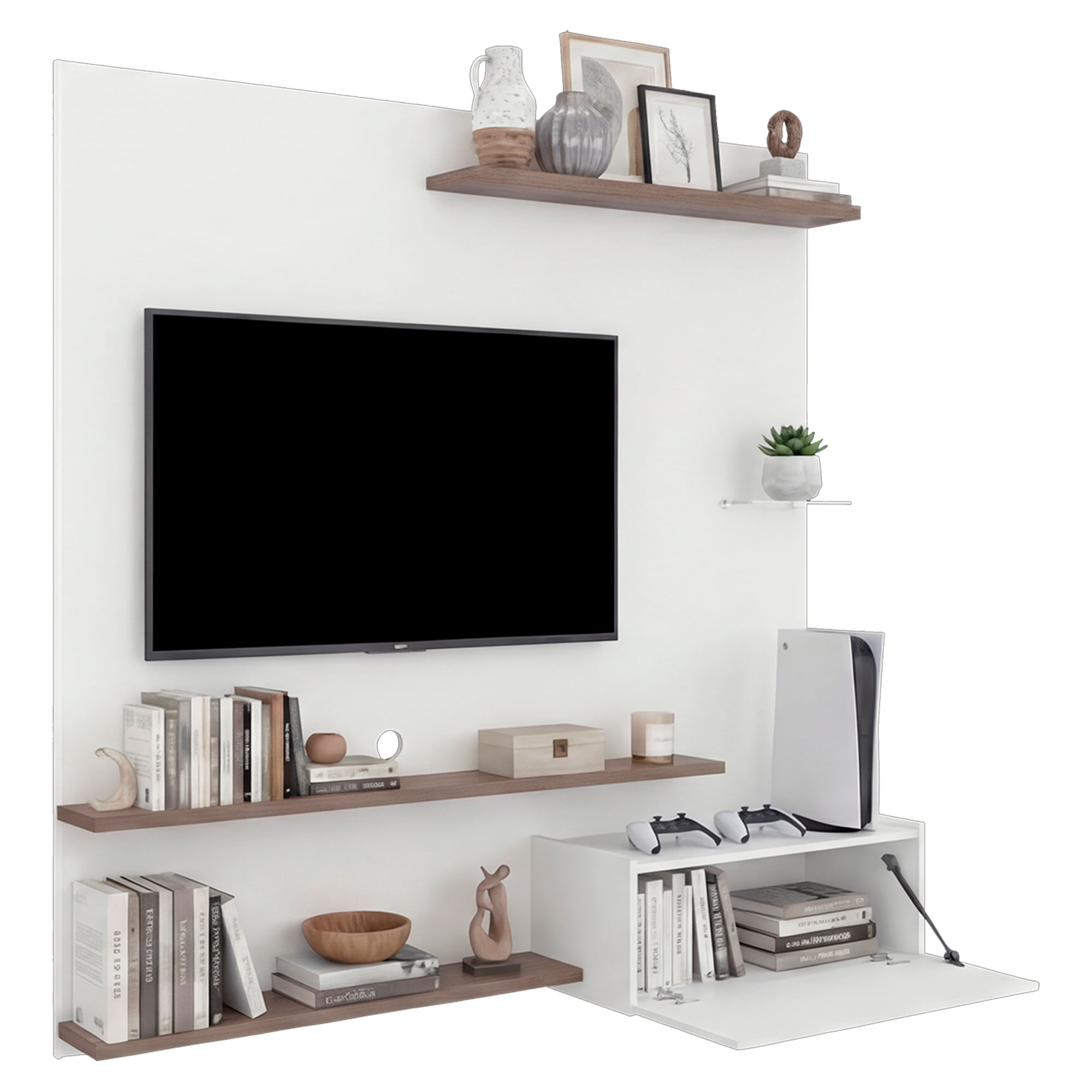 Panel de Tv Henry 180X180X36 RTA Blanco Mqz Avellana