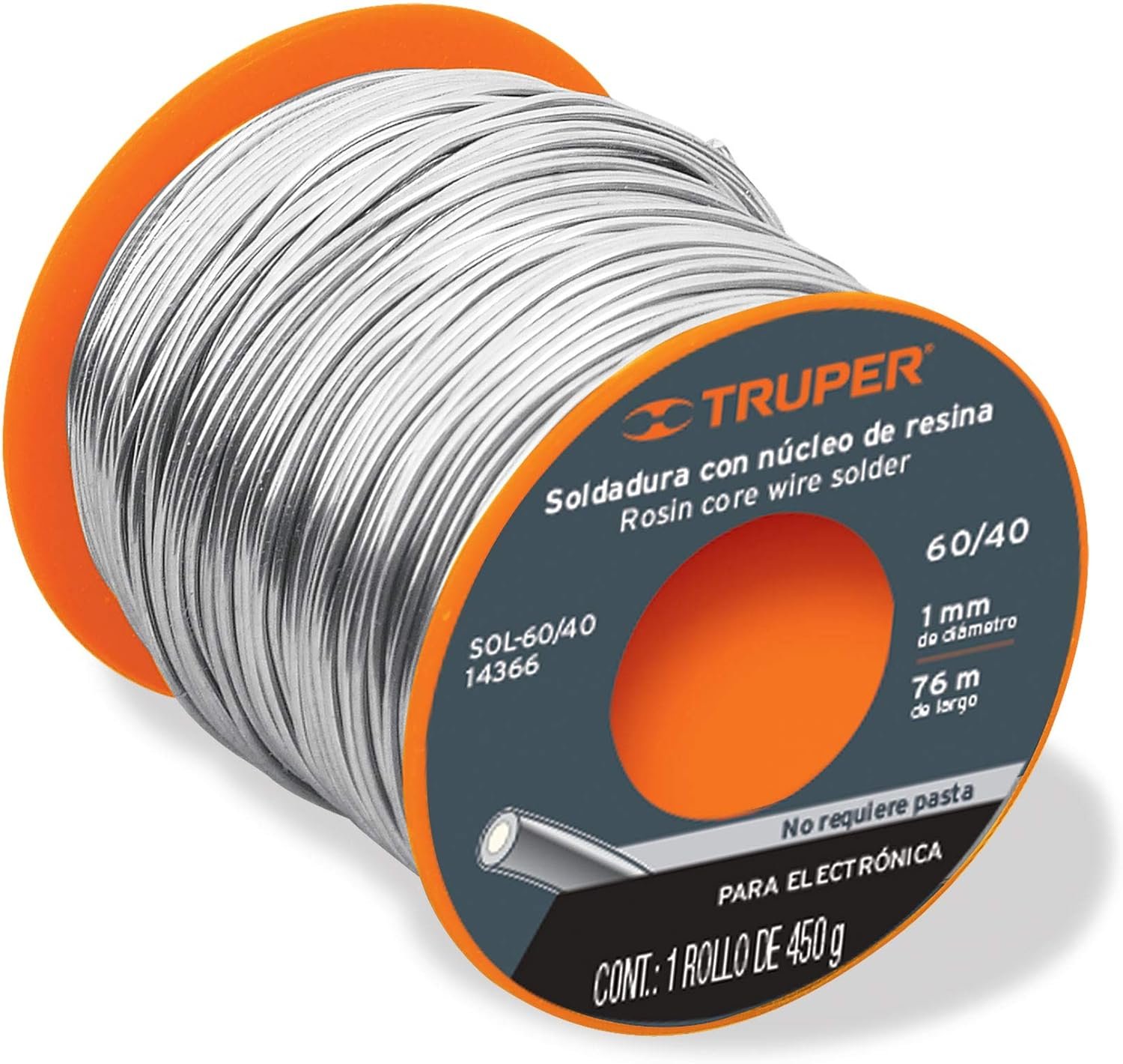 Soldadura con núcleo resina 60/40, para electrónica 450 g Truper