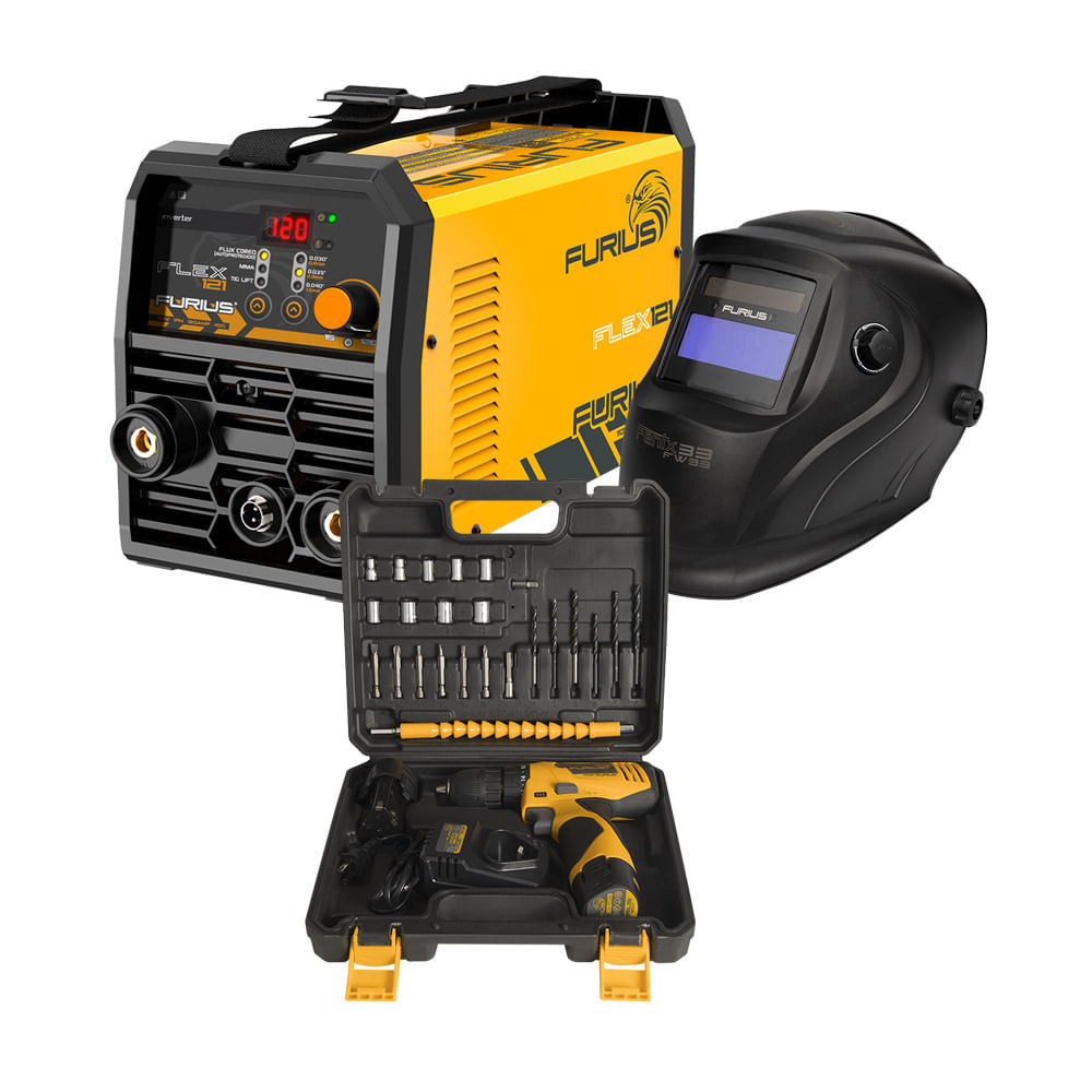 Soldador inversor 120ah FW121 + Taladro FCD12KIT + Careta FW33